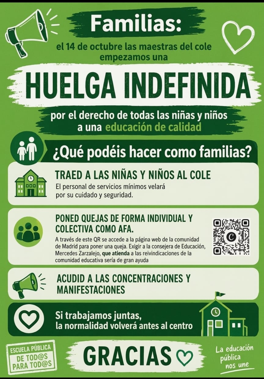 Familias: Envio de escritos para apoyar huelga del profesorado